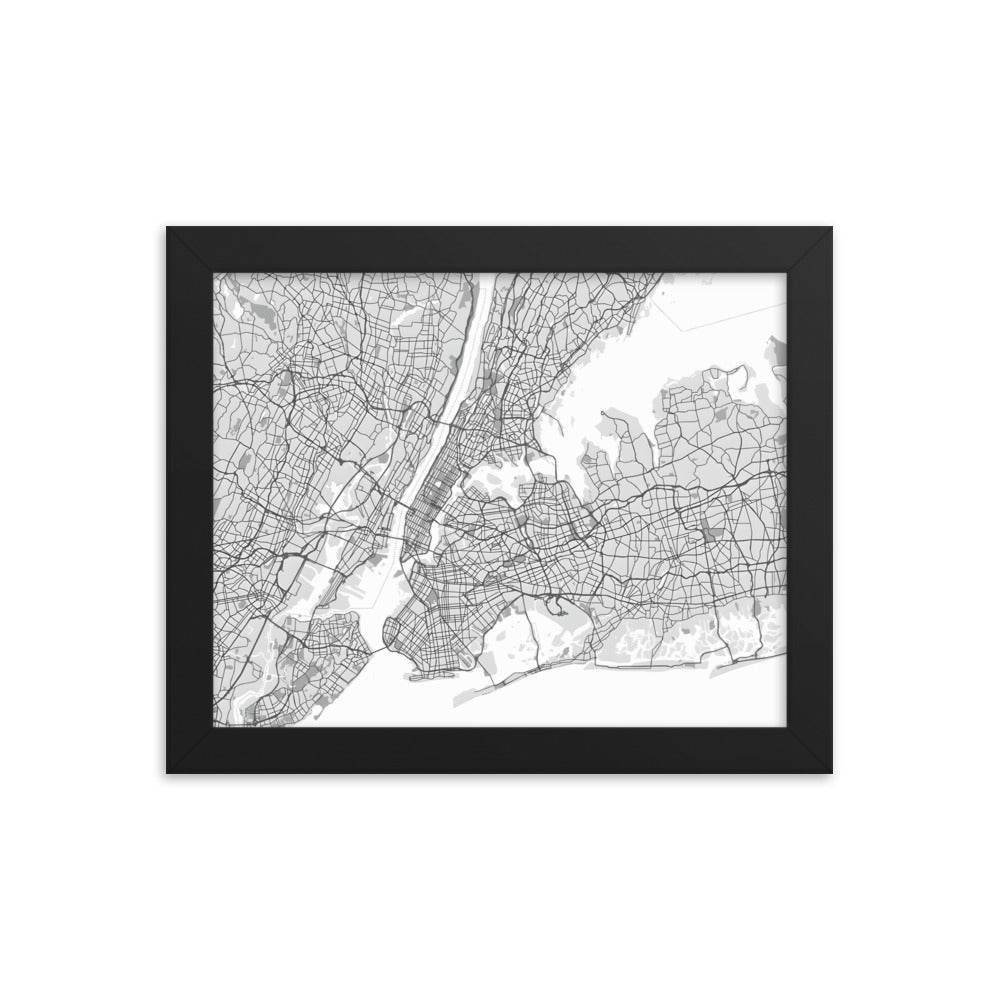 New York City - Black and White Street Grid Framed Poster
