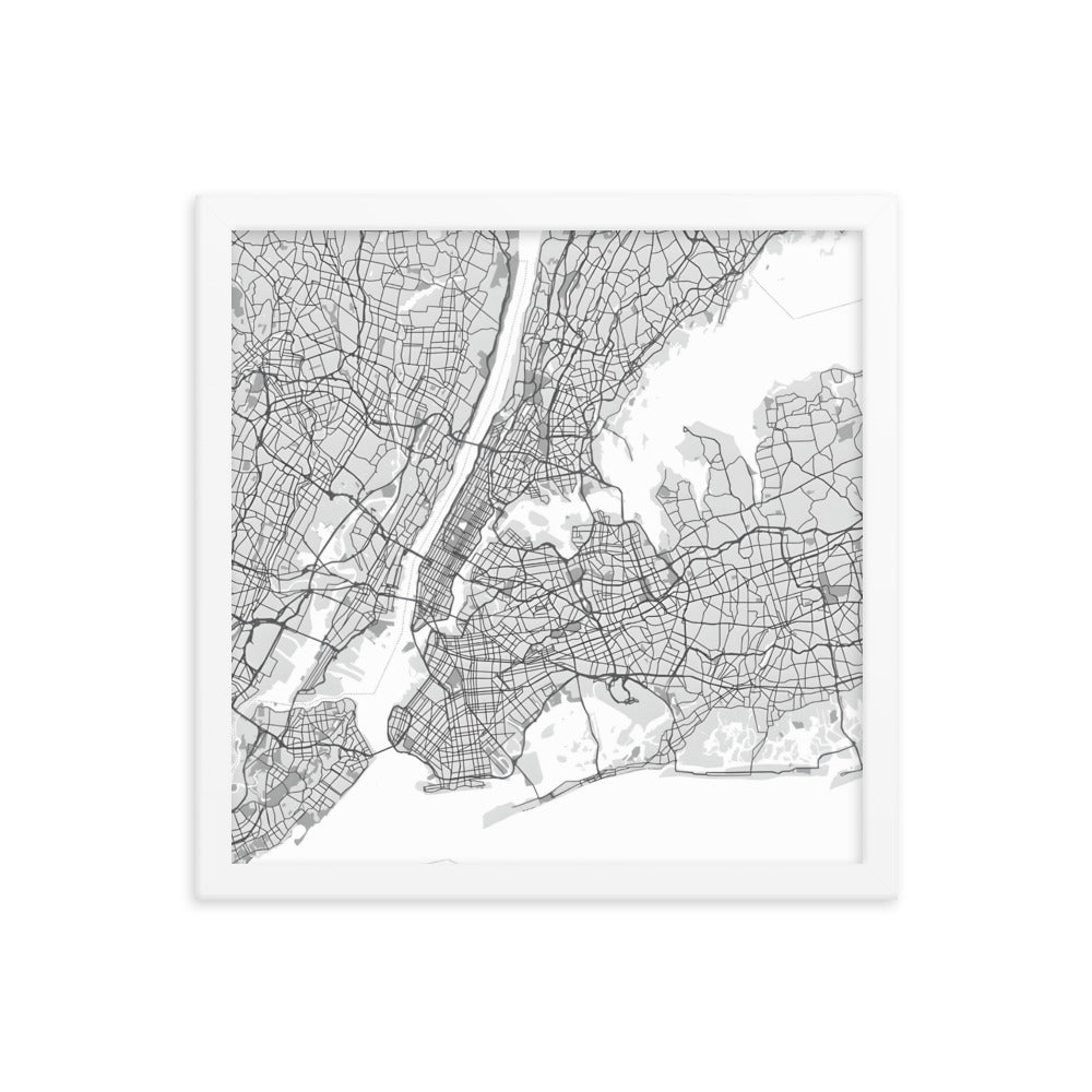 New York City - Black and White Street Grid Framed Poster
